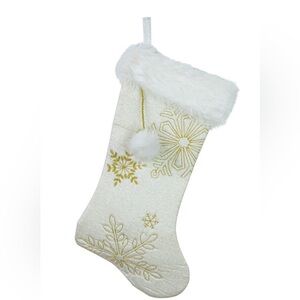 Northlight 20” Cream & Gold Faux Fur Christmas Stocking